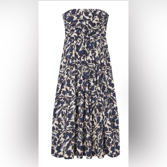 A.L.C. NWT Women’s Strapless Midi Dress w/Full Skirt Pockets Navy/Ivory - 14 - Picture 5 of 15